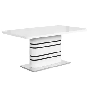 Kondela Jedálenský rozkladací stôl, biela vysoký lesk HG/čierne pásy, TUBAL