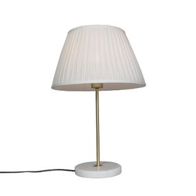 Retro stolná lampa mosadz s nariaseným tienidlom krémová 35 cm - Kaso