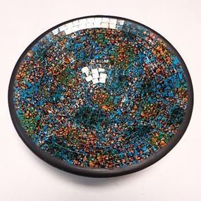 Misa modrá farebná okrúhla,38 cm, keramika, ručná mozaika, Thajsko