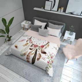 DomTextilu Prehoz na posteľ bielo ružovej farby s motívom lapača snov Šírka: 170 cm | Dĺžka: 210 cm 34603-166500