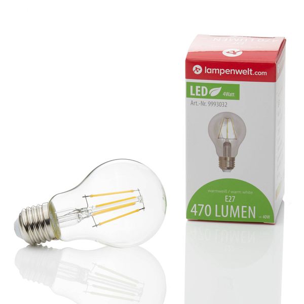 Lindby E27 LED žiarovka filamentová 4W 470lm 2700K číra, sklo, E27, 4W, Energialuokka: E, P: 10.5 cm