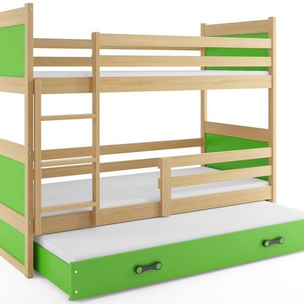 Poschodová posteľ s prístelkou RICO 3 - 200x90cm - Borovica - Zelený