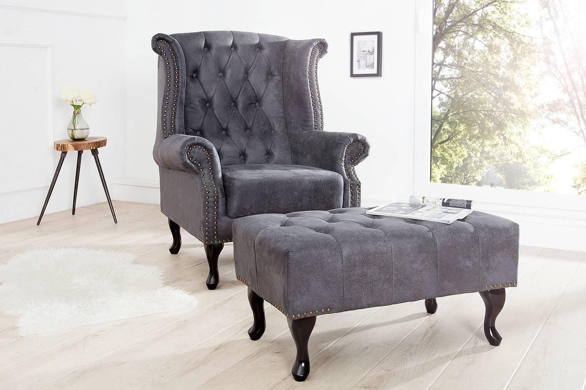 LuxD Luxusné kreslo Chesterfield sivé