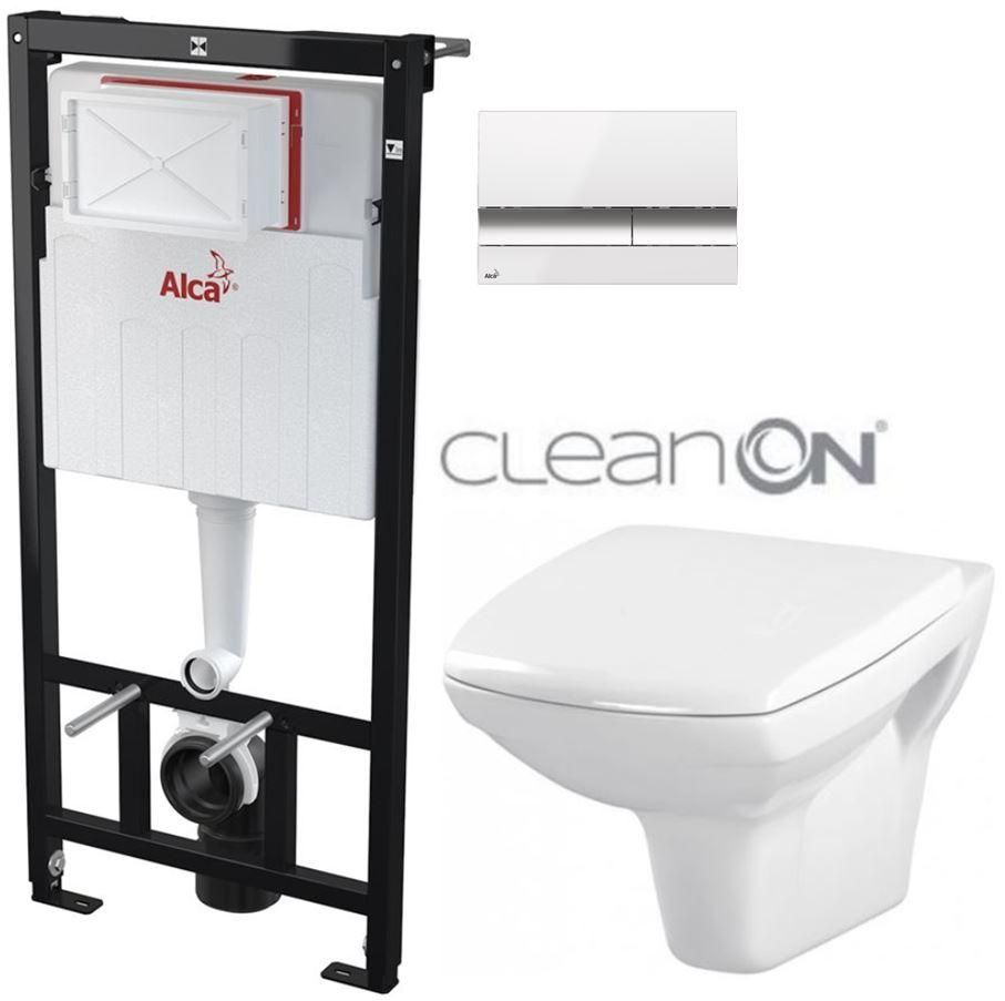 ALCADRAIN Sádromodul - predstenový inštalačný systém s bielym / chróm tlačidlom M1720-1 + WC CERSANIT CLEANON CARINA + SEDADLO AM101/1120 M1720-1 CA1