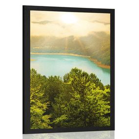 Plagát rieka uprostred zeleného lesa - 30x45 black