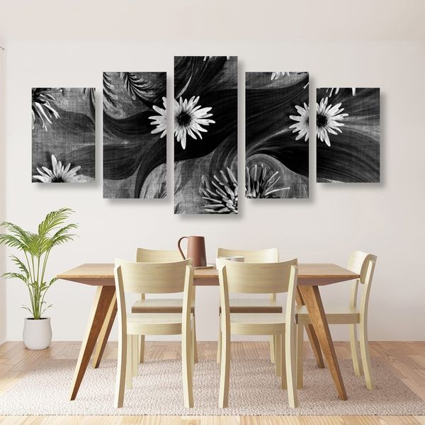 5-dielny obraz kvety na čiernobielom pozadí - 200x100