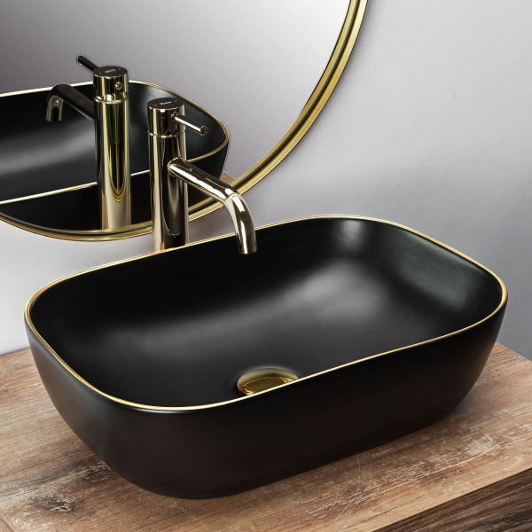 REA - Umývadlo na dosku BELINDA čierna matná so zlatým