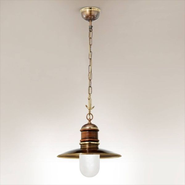 Cremasco Dekoratívna závesná lampa Faro, 36 cm, Obývacia izba / jedáleň, sklo, mosadz, drevo, E27, 60W, K: 40cm