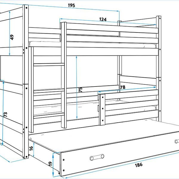 Poschodová posteľ s prístelkou RICO 3 - 190x80cm - Borovica - Zelený