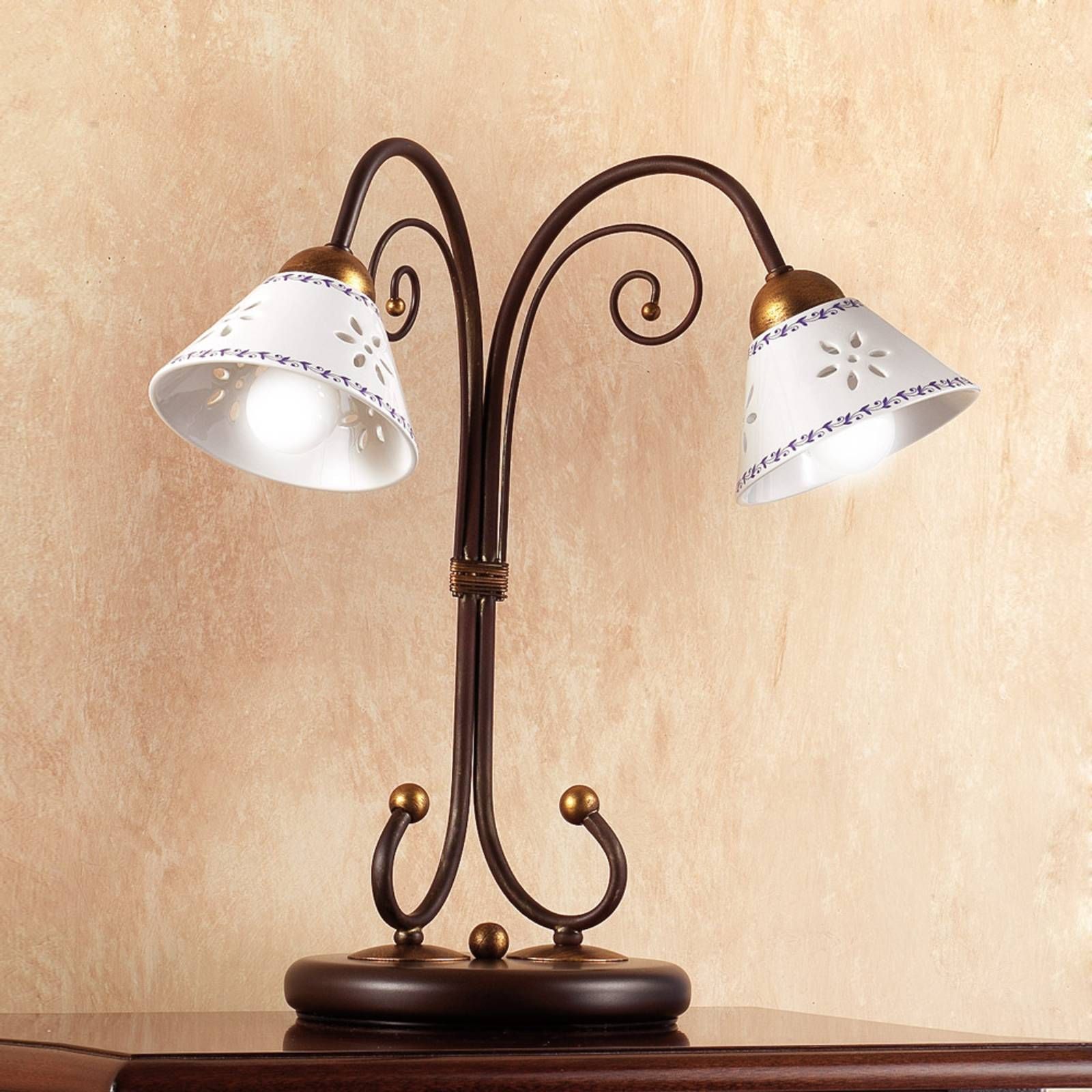 Ceramiche 2-plameňová stolná lampa LIBERTY, Chodba, keramika, kov, E14, 40W, K: 40cm