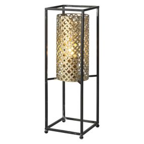 Freelight Stolná lampa Petrolio, čierna/zlatá, výška 47 cm, Obývacia izba / jedáleň, kov, E27, 40W, P: 15 cm, L: 15 cm, K: 47cm