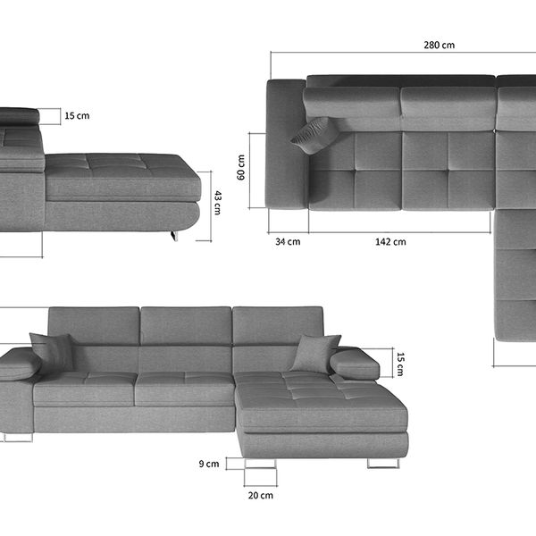 Rohová sedačka s rozkladom a úložným priestorom Alkazar P - sivá (Berlin 01) / biela (Soft 17)