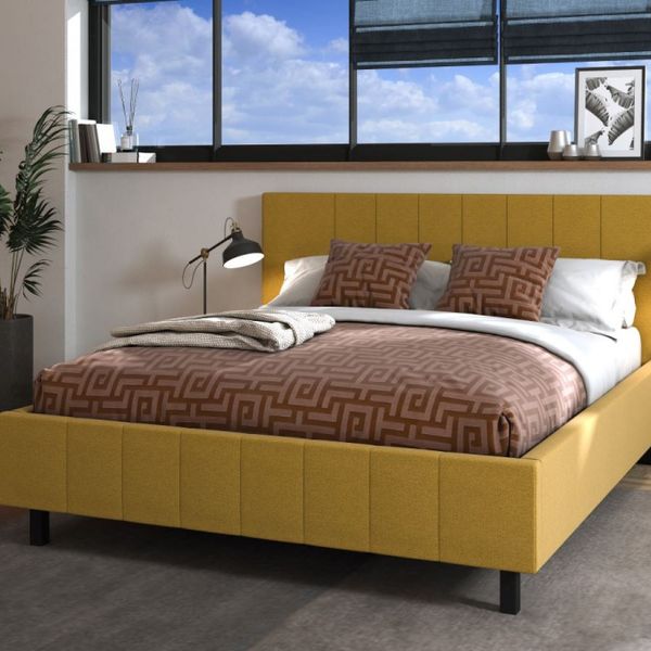 Manželská posteľ 160x200cm camilla - žltá/čierné nohy