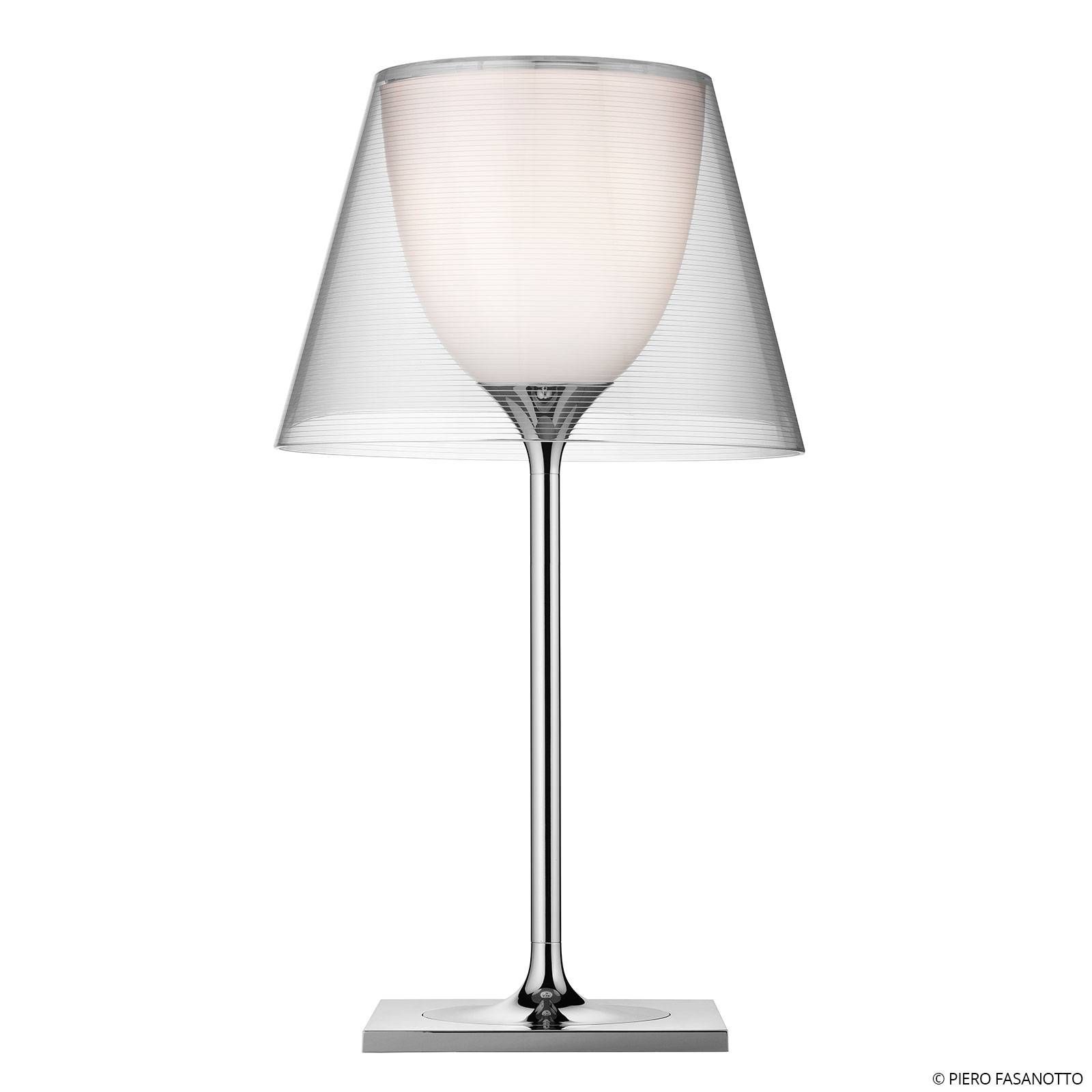 FLOS KTribe T1 stolná lampa, priehľadné sklo, Obývacia izba / jedáleň, polykarbonát, hliník, sklo, E27, 100W, K: 56cm