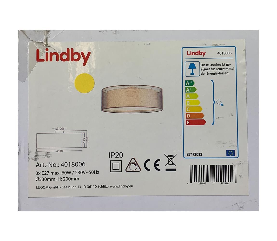 Lindby - Stropné svietidlo NICA 3xE27/60W/230V