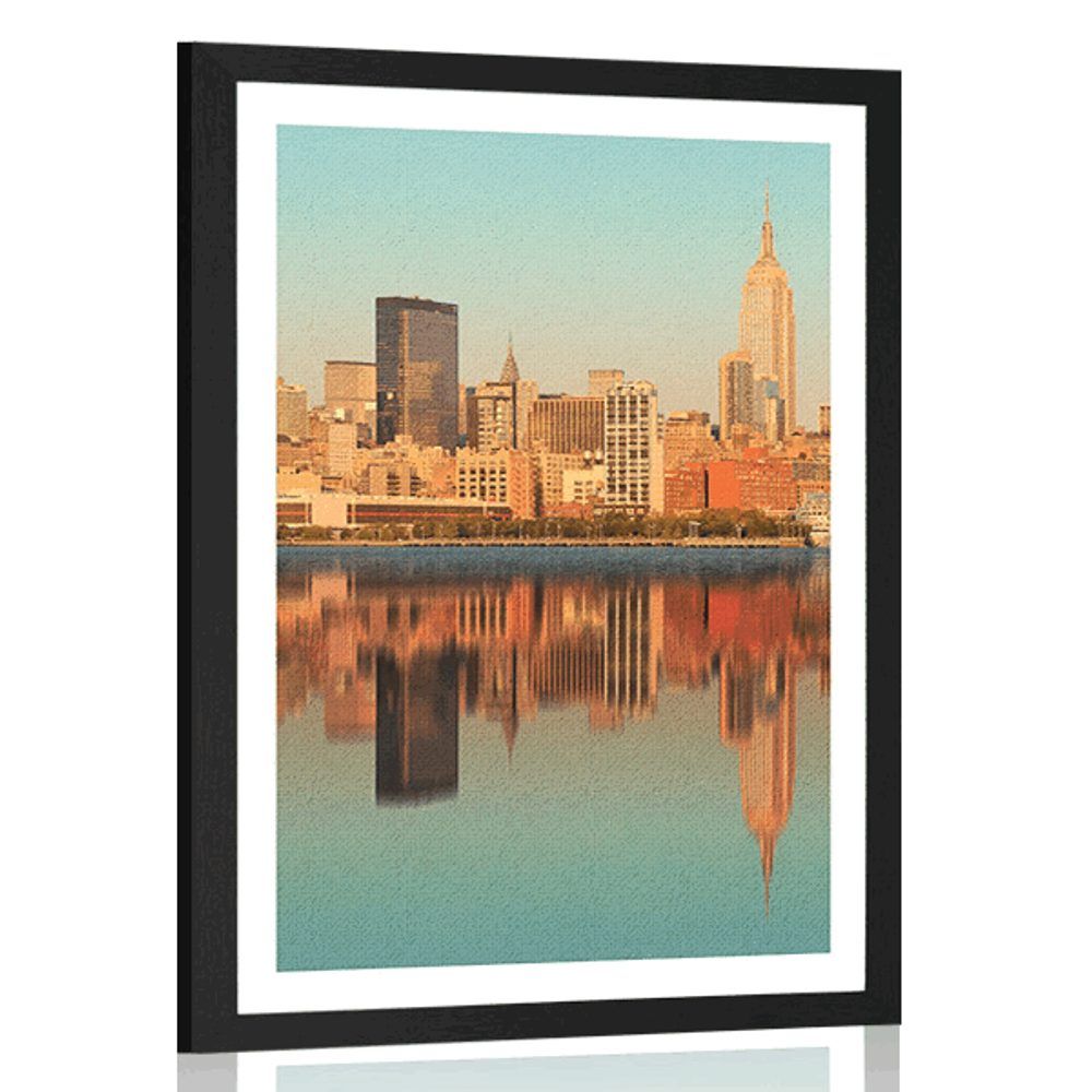 Plagát s paspartou očarujúci New York v odraze vo vode - 30x45 black