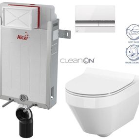 ALCADRAIN Renovmodul - predstenový inštalačný systém s bielym / chróm tlačidlom M1720-1 + WC CERSANIT CLEANON CREA OVÁL + SEDADLO AM115/1000 M1720-1 CR1