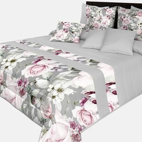 DomTextilu Romantický prehoz na posteľ v šedej farbe s nádhernými ružovými kvetinami rôznych druhov Šírka: 220 cm | Dĺžka: 240 cm 65887-239694