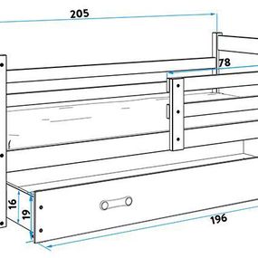 Posteľ RICO 1 - 200x90cm - Borovica - Grafitový