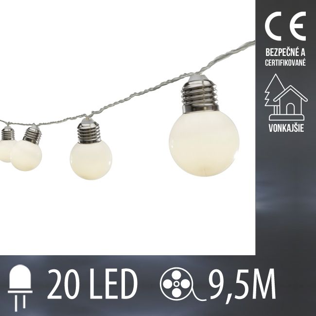 LED svetelná reťaz vonkajšia - tvar hrušky - 20LED - 9,5M Teplá Biela