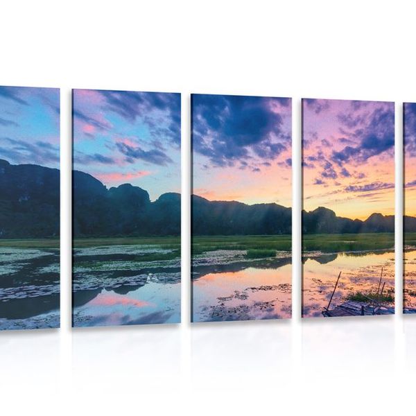 5-dielny obraz romantický západ slnka v horách - 200x100