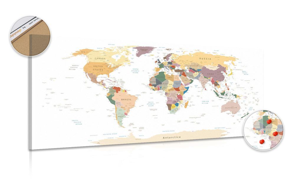 Obraz na korku mapa s názvami - 120x60