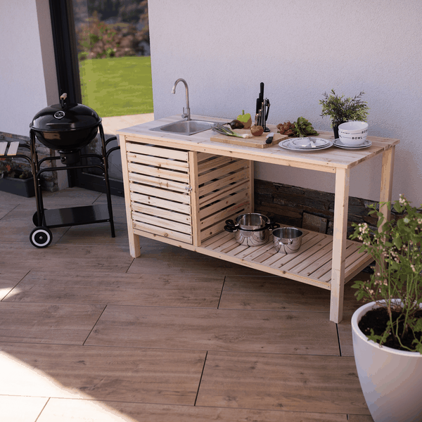 Záhradný pracovný stôl s umývadlom, prírodná, BORON