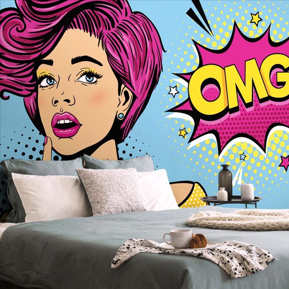 Samolepiaca tapeta dáma v pop art štýle - OMG!