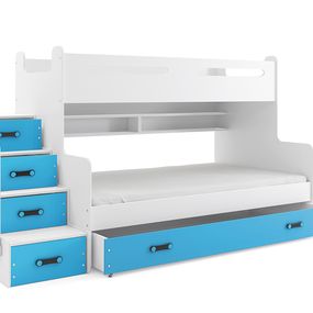 MAX 3 - Poschodová posteľ rozšírená - 200x120cm - Biely - Modrý