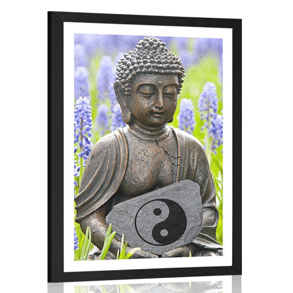 Plagát s paspartou jin a jang Budha - 40x60 black