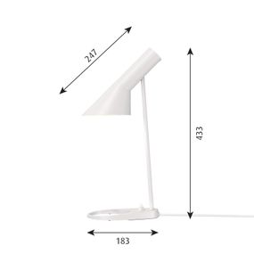 Louis Poulsen AJ Mini stolová lampa, biela, Obývacia izba / jedáleň, oceľ, zinkový tlakový odliatok, E14, 20W, K: 43.3cm