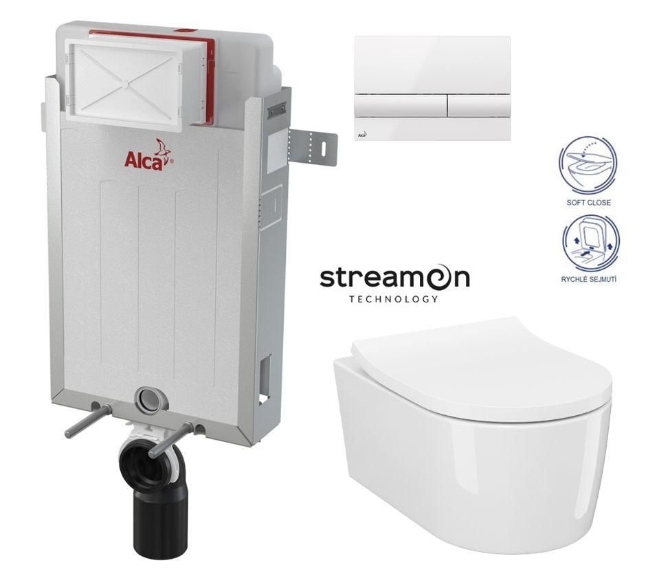 ALCADRAIN Renovmodul - predstenový inštalačný systém s bielym tlačidlom M1710 + WC CERSANIT INVERTO + SEDADLO duraplastu SOFT-CLOSE AM115/1000 M1710 IN1