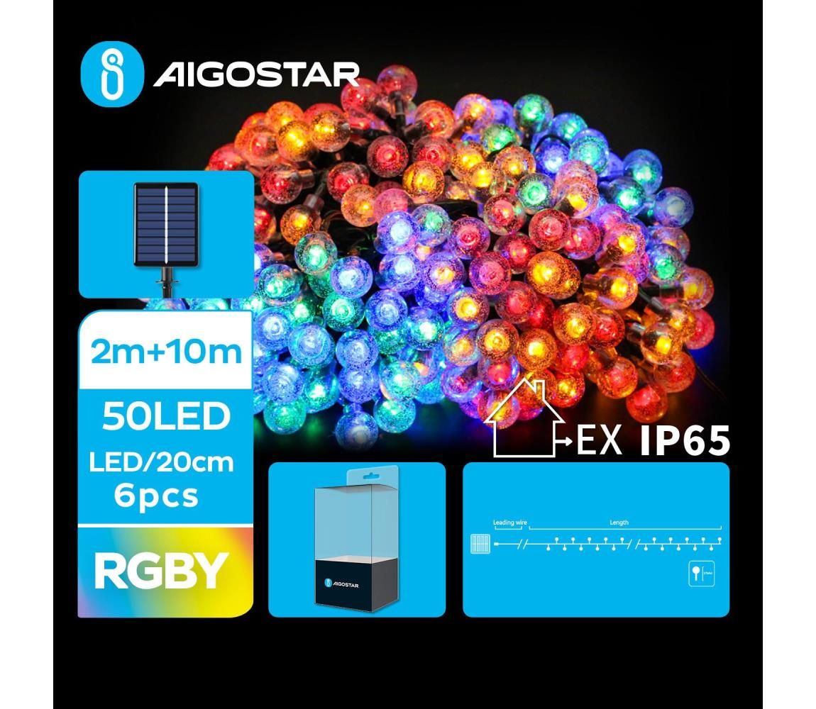 Aigostar - LED Solárna dekoračná reťaz 50xLED/8 funkcií 12m IP65 multicolor