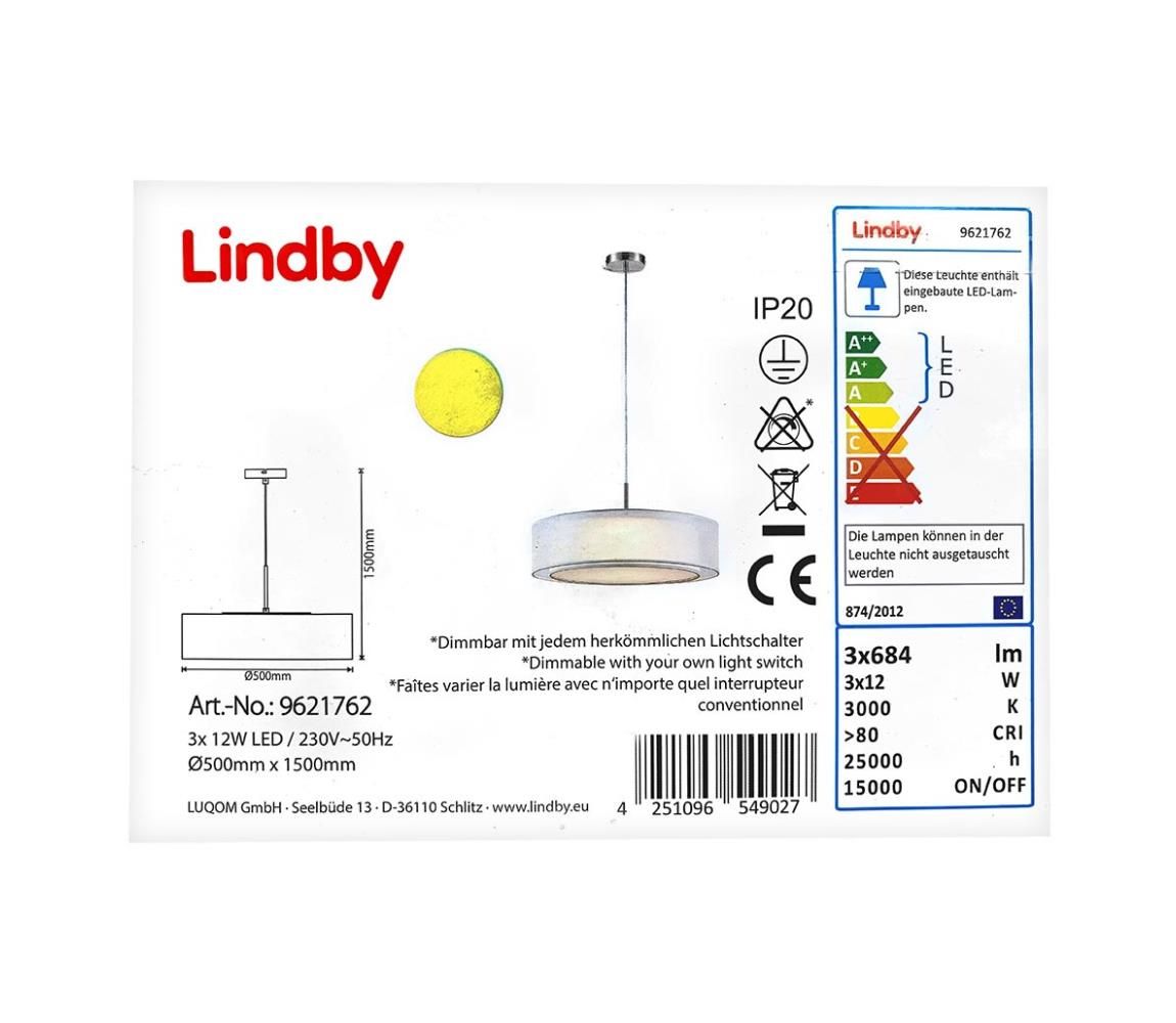 Lindby - LED Stmievateľný luster na lanku AMON 3xLED/12W/230V