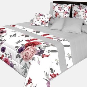 DomTextilu Romantický prehoz na posteľ v sivej farbe s nádhernými ružovo-fialovými kvetinami Šírka: 220 cm | Dĺžka: 240 cm 65876-239648