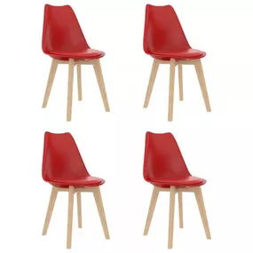 Jedálenská stolička 4 ks plast / umelá koža / buk Dekorhome Červená