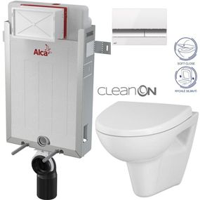 ALCADRAIN Renovmodul - predstenový inštalačný systém s bielym / chróm tlačidlom M1720-1 + WC CERSANIT CLEANON PARVA + SEDADLO AM115/1000 M1720-1 PA1