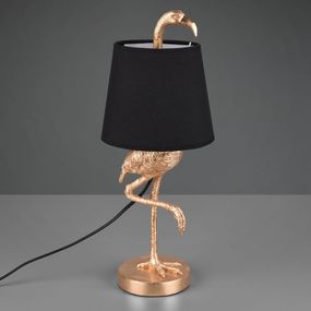 Reality Leuchten Stolná lampa Lola figúrka plameniaka, čierna/zlatá, Obývacia izba / jedáleň, polyrezín, látka, E14, 40W, K: 42cm