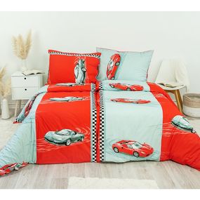 Stanex  Detské posteľné obliečky bavlnené Autíčka červené  140x200/70x90 cm